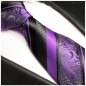 Preview: Krawatte lila barock gestreift Seidenkrawatte - Seide - Krawatte mit Einstecktuch und Manschettenknöpfe