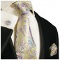 Preview: Yellow pink tie floral necktie - silk mens tie and pocket square and cufflinks