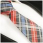 Preview: Krawatte blau rot Schottenmuster Seidenkrawatte - Seide - Krawatte mit Einstecktuch und Manschettenknöpfe