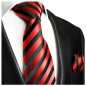 Preview: Red necktie black striped silk tie and pocket square