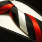 Preview: Krawatte silber rot schwarz gestreift Seidenkrawatte - Seide - Krawatte mit Einstecktuch und Manschettenknöpfe