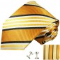 Preview: gold mens tie striped necktie - silk tie and pocket square and cufflinks