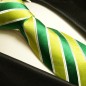 Preview: Krawatte grün gestreift Seidenkrawatte - Seide - Krawatte mit Einstecktuch und Manschettenknöpfe
