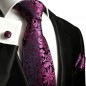 Preview: pink blue tie floral necktie - silk mens tie and pocket square and cufflinks