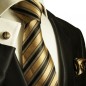 Preview: brown mens tie striped necktie - silk tie and pocket square and cufflinks
