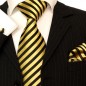 Preview: gold black mens tie striped necktie - silk tie and pocket square and cufflinks