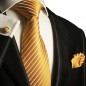 Preview: gold mens tie striped necktie - silk tie and pocket square and cufflinks
