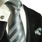 Preview: silver gray mens tie striped necktie - silk tie and pocket square and cufflinks