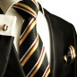 Preview: gold red black mens tie striped necktie - silk tie and pocket square and cufflinks