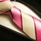 Preview: Krawatte beige pink gestreift Seidenkrawatte - Seide - Krawatte mit Einstecktuch und Manschettenknöpfe