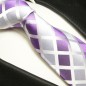 Preview: purple tie checkered necktie - silk mens tie and pocket square and cufflinks