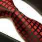 Preview: Krawatte rot kariert Seidenkrawatte - Seide - Krawatte mit Einstecktuch und Manschettenknöpfe