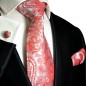 Preview: Krawatte rot paisley Seidenkrawatte - Seide - Krawatte mit Einstecktuch und Manschettenknöpfe