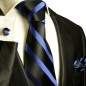 Preview: schwarz blaues Krawatten Set 3tlg