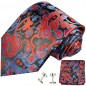 Preview: Krawatte schwarz rot paisley Seidenkrawatte - Seide - Krawatte mit Einstecktuch und Manschettenknöpfe