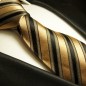 Preview: Krawatte braun gestreift Seidenkrawatte - Seide - Krawatte mit Einstecktuch und Manschettenknöpfe