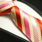 Preview: Krawatte gold rot pink gestreift Seidenkrawatte - Seide - Krawatte mit Einstecktuch und Manschettenknöpfe