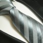 Preview: Krawatte silber grau gestreift Seidenkrawatte - Seide - Krawatte mit Einstecktuch und Manschettenknöpfe