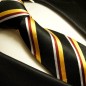 Preview: Krawatte gold rot schwarz gestreift Seidenkrawatte - Seide - Krawatte mit Einstecktuch und Manschettenknöpfe