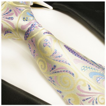 Yellow pink tie floral necktie - silk mens tie and pocket square and cufflinks