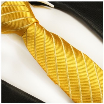 Krawatte gold gestreift Seidenkrawatte - Seide - Krawatte mit Einstecktuch und Manschettenknöpfe