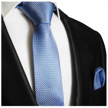 Blaue Krawatte schmal Seide mit Einstecktuch