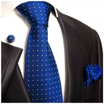 Blue necktie polka dots silk mens tie and pocket square with cufflinks