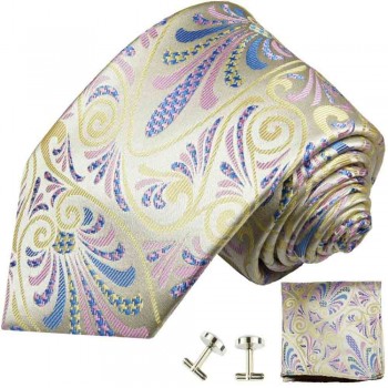 Yellow pink tie floral necktie - silk mens tie and pocket square and cufflinks