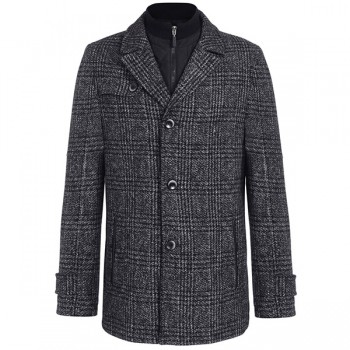 Dark grey black checkered winter coat for man
