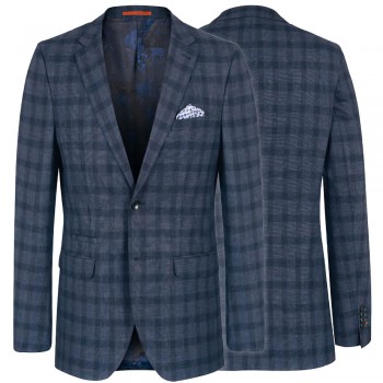 Mens dress suit blue jacket slim fit checkered plaid