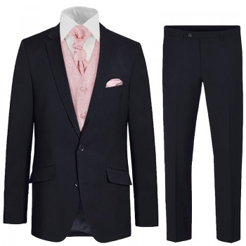 Blue wedding suit tuxedo set 6 pcs regular fit - pink waistcoat - 100% virgin wool