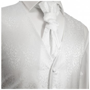 White waistcoat for wedding with necktie ascot tie pocket square and cufflinks v43
