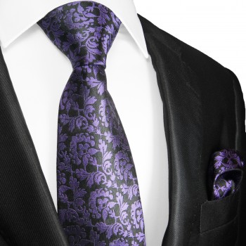 purple black floral silk neckie
