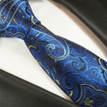 Blue mens tie paisley necktie - silk tie and pocket square and cufflinks