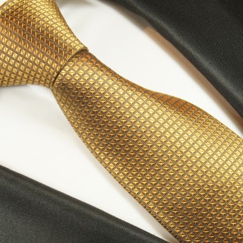 Krawatte gold uni Seidenkrawatte - Seide - Krawatte mit Einstecktuch und Manschettenknöpfe