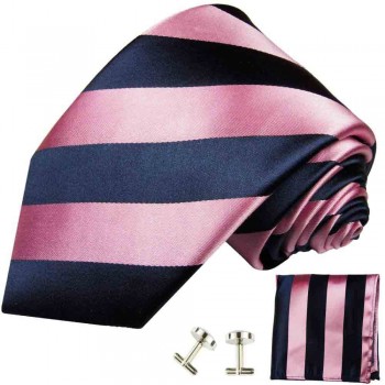 pink blue mens tie striped necktie - silk tie and pocket square and cufflinks