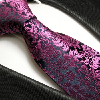 Krawatte pink blau floral Seidenkrawatte - Seide - Krawatte mit Einstecktuch und Manschettenknöpfe