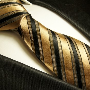Krawatte braun gestreift Seidenkrawatte - Seide - Krawatte mit Einstecktuch und Manschettenknöpfe
