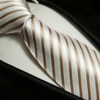 Krawatte cappuccino gestreift Seidenkrawatte - Seide - Krawatte mit Einstecktuch und Manschettenknöpfe