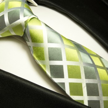 Krawatte grün kariert Seidenkrawatte - Seide - Krawatte mit Einstecktuch und Manschettenknöpfe