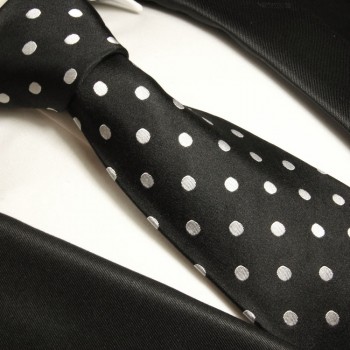 Krawatte schwarz silber gepunktet Seidenkrawatte - Seide - Krawatte mit Einstecktuch und Manschettenknöpfe
