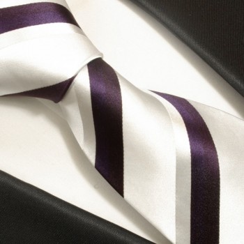 purple silver white mens tie striped necktie - silk tie and pocket square and cufflinks