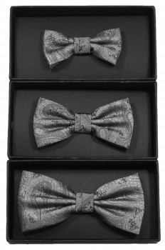 Men´s Bow Tie Pretied silver grey black paisley