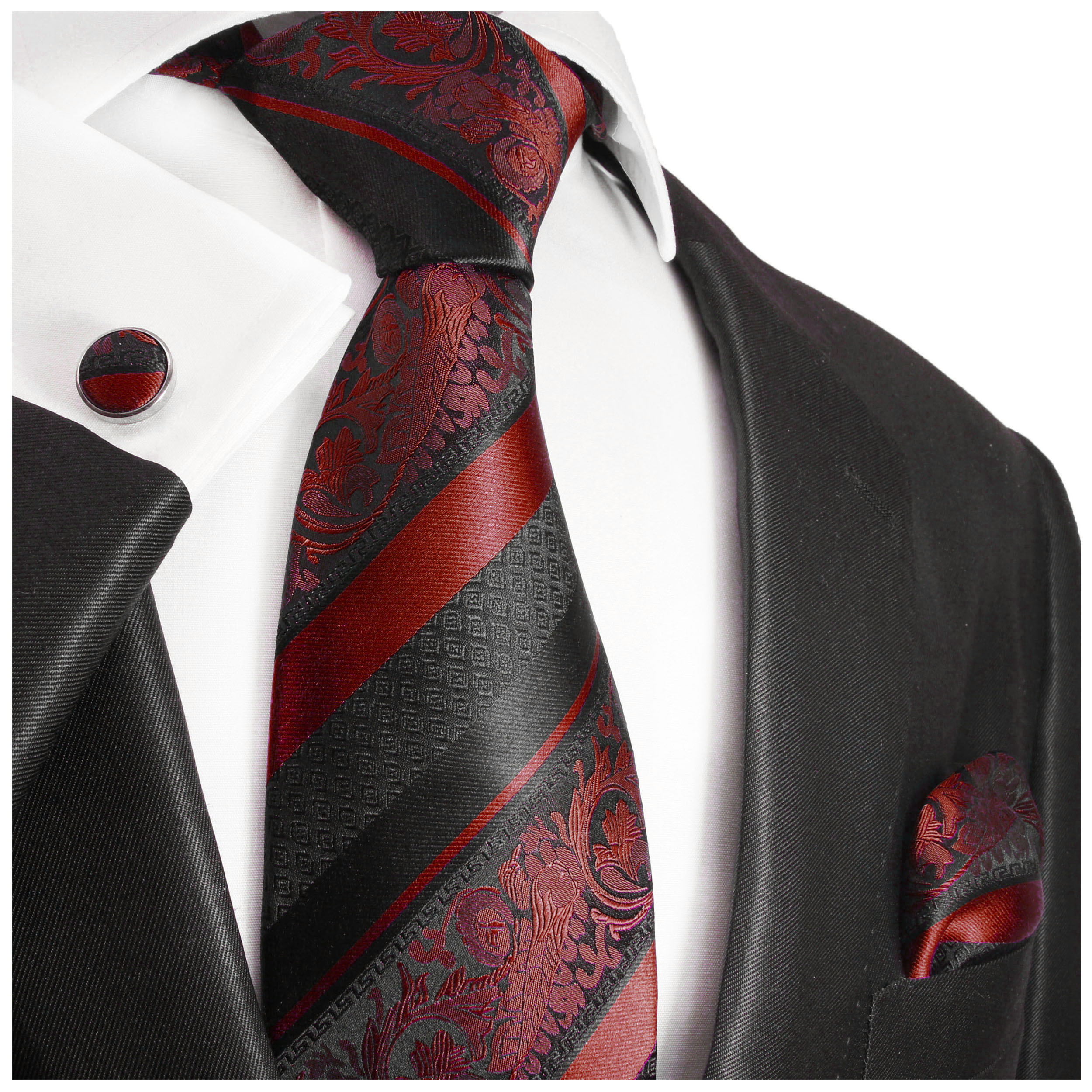 Silk tie with baroque pattern in noble red