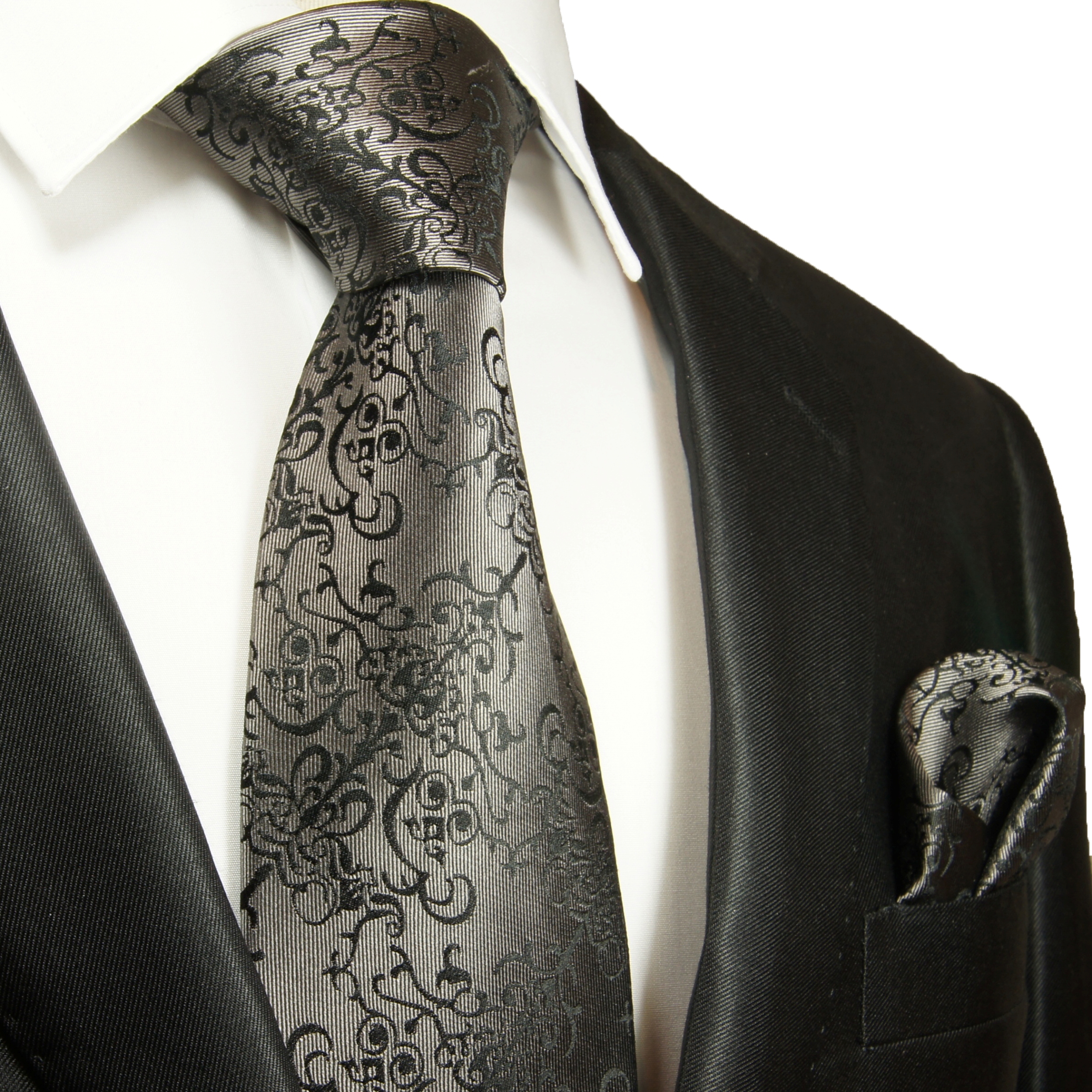Silber schwarz Krawatte 100% Seidenkrawatte ( - Malone 165cm 2051 Paul XL Shop )