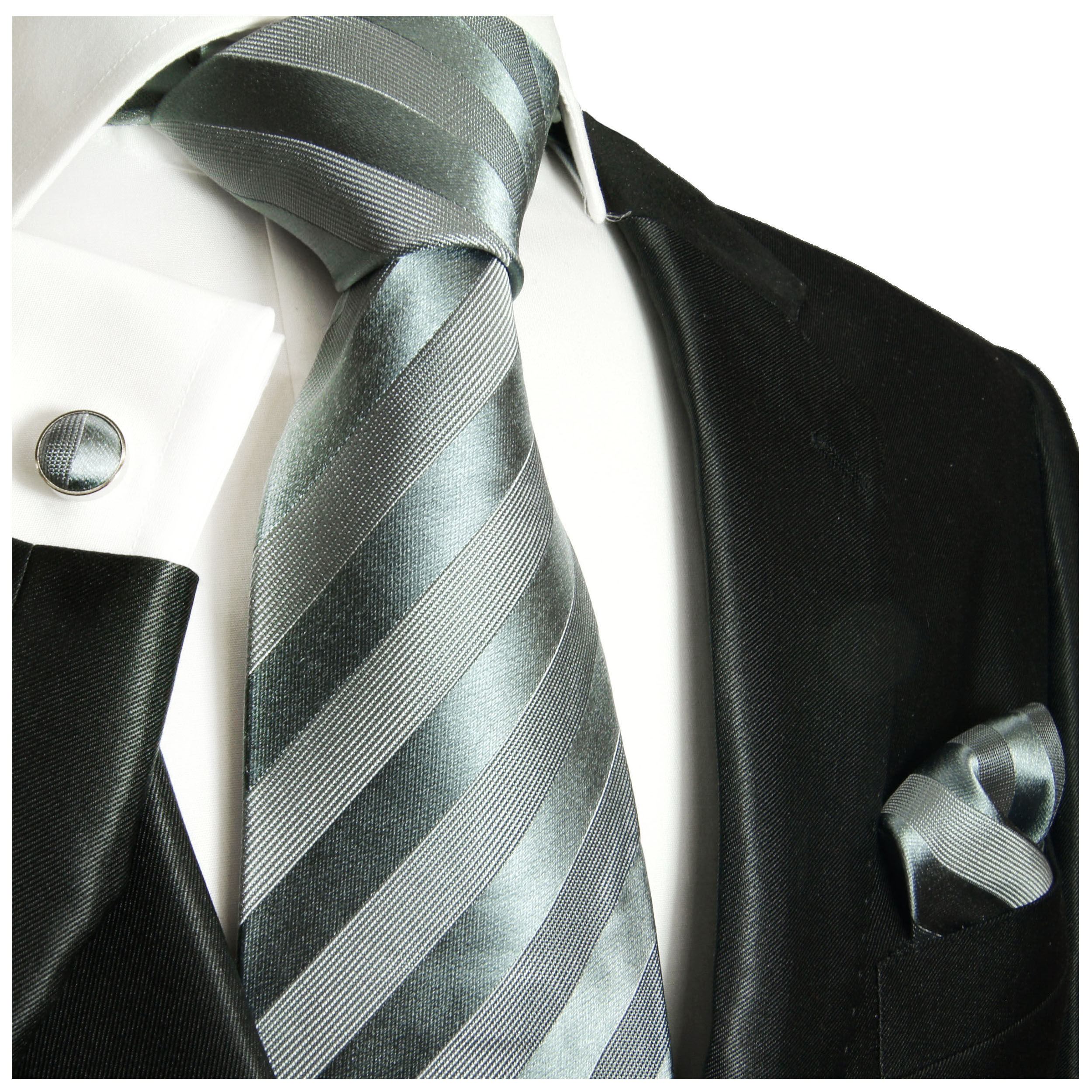 Shop - BESTELLEN HIER Paul 811 Krawatte Malone gestreift silber | grau