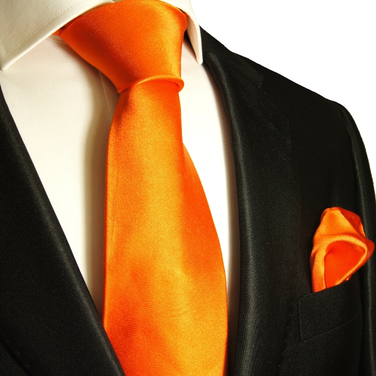 Orange XL necktie Set 2pcs. 100% silk mens tie 945 - Paul Malone Shop