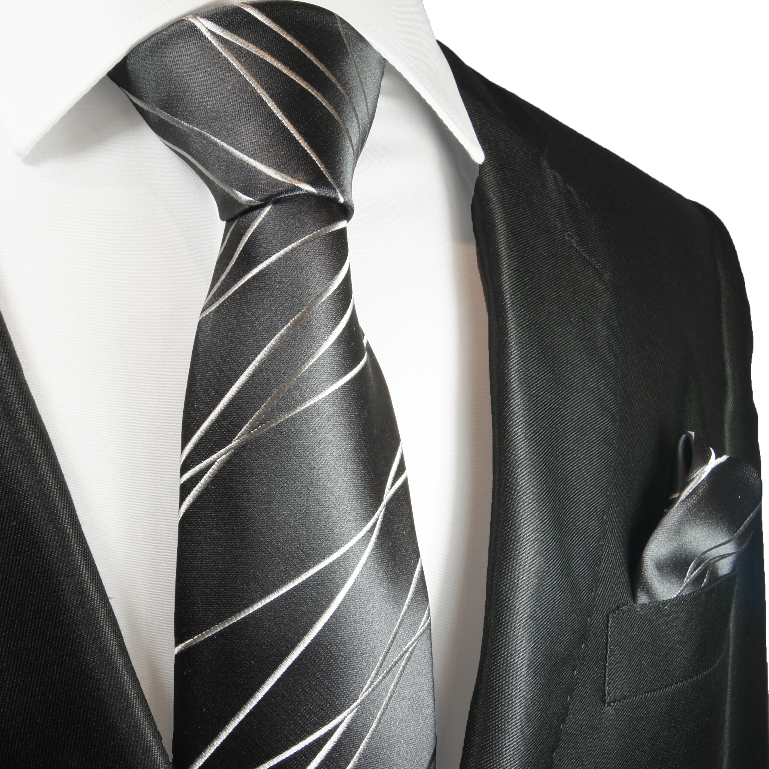 Krawatte anthrazit silber gestreift | KLICKEN - Paul Malone HIER Shop