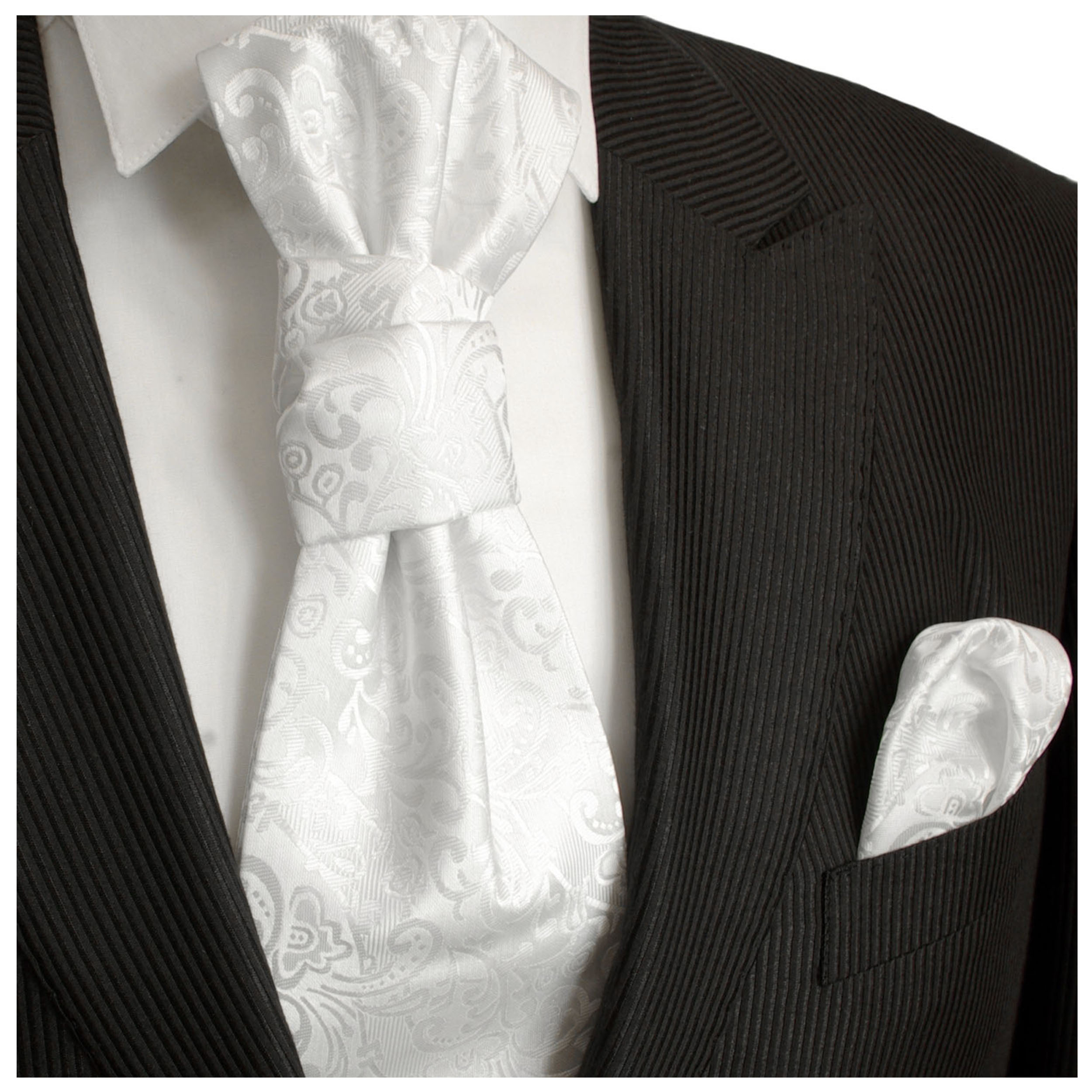 White baroque cravat and pocket square - NEW - Paul Malone Shop