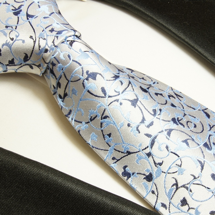 Krawatte blau silber floral 907 | jetzt bestellen - Paul Malone Shop